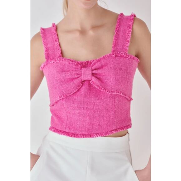 Endless Rose Tweed Bow Tie Top Berry Fuschia XS NEW NWOT - Picture 1 of 6